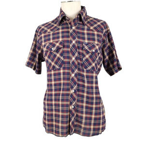 Vintage Wrangler Shirt Mens Large Plaid Western Pearl Snap Korea 90s